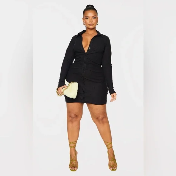 fitted lace wedding dress LONG SLEEVE RUCHED SHIRT DRESS – Simply Ke'say Boutique main image 1